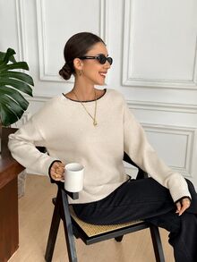 Serisse Women's Elegant Cute Bow Shoulder Long Sleeve Sweater,Black And White Bow Decoration On Back,Autumn Chic Top For Date Everyday,Tea Party,New Year,Prom - Apricot - View 2