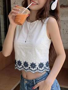 Serisse 女士度假休闲刺绣露背系带无袖上衣 - 彩色 - 查看 11