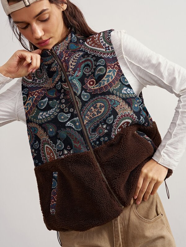 Bohemela Casual Woven Patchwork Sleeveless Vest Jacket For Women