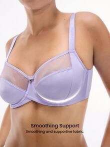 LUVLETTE Plus Unlined Full Coverage Side Support Purple Mesh Sheer Basic Breezy Comfort Minimizer Women Lingerie Intimates Bra - Lilac Purple - View 3