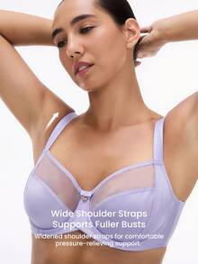 LUVLETTE Plus Unlined Full Coverage Side Support Purple Mesh Sheer Basic Breezy Comfort Minimizer Women Lingerie Intimates Bra - Lilac Purple - View 5