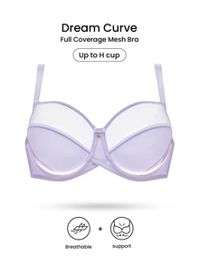 LUVLETTE Plus Unlined Full Coverage Side Support Purple Mesh Sheer Basic Breezy Comfort Minimizer Women Lingerie Intimates Bra - Lilac Purple - View 6