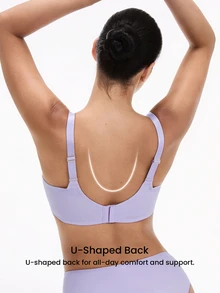LUVLETTE Plus Unlined Full Coverage Side Support Purple Mesh Sheer Basic Breezy Comfort Minimizer Women Lingerie Intimates Bra - Lilac Purple - View 4