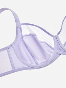 LUVLETTE Plus Unlined Full Coverage Side Support Purple Mesh Sheer Basic Breezy Comfort Minimizer Women Lingerie Intimates Bra - Lilac Purple - View 7