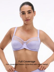 LUVLETTE Plus Unlined Full Coverage Side Support Purple Mesh Sheer Basic Breezy Comfort Minimizer Women Lingerie Intimates Bra - Lilac Purple - View 2
