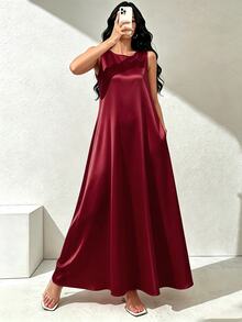 SHEIN Najma 純色圓領休閒無袖阿拉伯風洋裝 - 彩色 - 查看 6