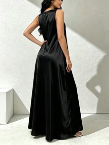 SHEIN Najma 女款純色休閒日常夏季阿拉伯風洋裝 - 彩色 - 查看 2