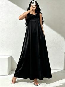 SHEIN Najma 女款純色休閒日常夏季阿拉伯風洋裝 - 彩色 - 查看 6