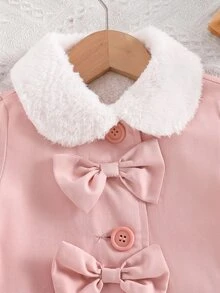 SHEIN 女童小女孩 Borg 毛領前領結秋冬大衣 - 粉色 - 查看 8