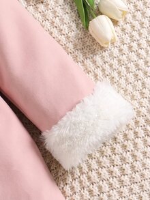 SHEIN 女童小女孩 Borg 毛領前領結秋冬大衣 - 粉色 - 查看 6