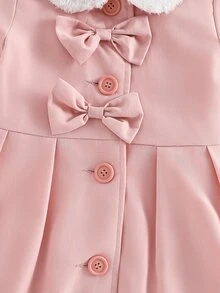 SHEIN 女童小女孩 Borg 毛領前領結秋冬大衣 - 粉色 - 查看 3