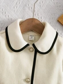 SHEIN 少女休閒百搭復古優雅撞色外套，適合秋冬日常穿著 - 杏色 - 查看 4