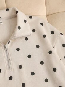 SHEIN 少女針織波點半鈕扣POLO領寬鬆休閒衛衣 - 彩色 - 查看 4