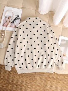 SHEIN 少女針織波點半鈕扣POLO領寬鬆休閒衛衣 - 彩色 - 查看 6