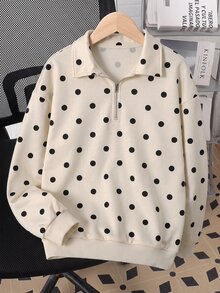 SHEIN 少女針織波點半鈕扣POLO領寬鬆休閒衛衣 - 彩色 - 查看 3