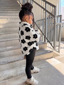 SHEIN Kids Young Girls Double-Sided Plush Heart Print Zip-Up Sweatshirt And Leggings Set, Suitable For Casual Daily Wear In Autumn And Winter - Multicolor - View 2