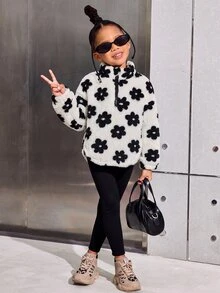 SHEIN Kids Young Girls Double-Sided Plush Heart Print Zip-Up Sweatshirt And Leggings Set, Suitable For Casual Daily Wear In Autumn And Winter - Multicolor - View 1