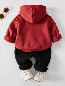 SHEIN 2pcs Baby Boy Fashion Spiderweb Print Hooded Fleece Sweatshirt And Spiderweb Print Fleece Sweatpants Set, Suitable For Outings In Autumn/Winter Fall - Multicolor - View 3