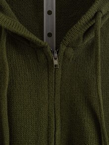EMERY ROSE Plus Size Women's Casual Zip-Up Long Sleeve Hooded Knit Cardigan - Dark Green - View 5