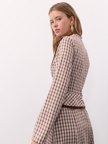 Nöista Checked Maxi Dress With Structured Shoulders. Vintage Style, Christmas, Everyday, Fall Winter. - Green - View 7