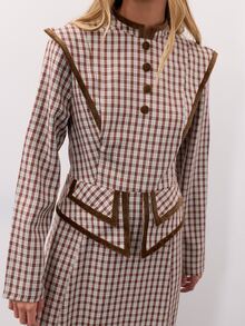 Nöista Checked Maxi Dress With Structured Shoulders. Vintage Style, Christmas, Everyday, Fall Winter. - Green - View 6