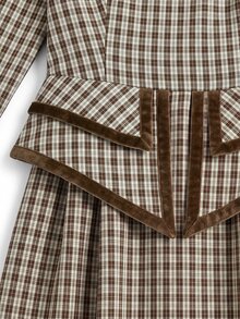 Nöista Checked Maxi Dress With Structured Shoulders. Vintage Style, Christmas, Everyday, Fall Winter. - Green - View 12