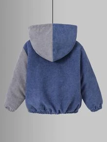 SHEIN 兒童小男孩拼接配色連帽保暖內裡拉鍊休閒日常長袖冬季外套 - 彩色 - 查看 2