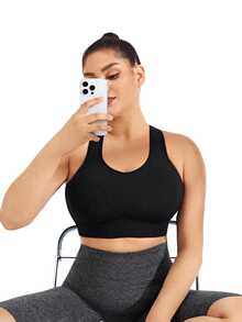 Rhythm Era Plus Size Women's Solid Color Sports Bra - Black - View 6