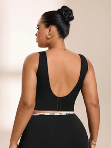 SHEIN Rhythm Era Women's Plus Size Solid Color Cropped Casual Versatile Sports Bra Gym Black Summer - Black - View 3