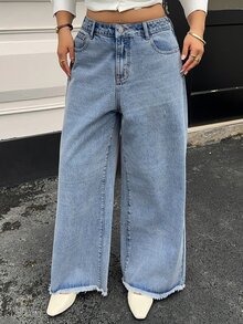 Dazy Plus Light Wash Distressed Wide Leg Long Jeans, Suitable For Tall Women, Plus Size, Spring/Summer - Light Wash - View 4
