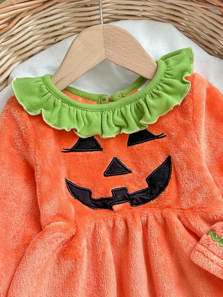 SHEIN Baby Girl Baby Girls Knitted Cute Soft Comfortable Orange Long Sleeve Dress, Thickened Style, Suitable For Autumn/Winter Wear, Perfect For Photos, Parties, Halloween And Other Occasions - Multicolor - View 5