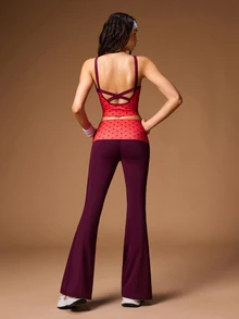 VARSIVA Polka Dot Print Backless Cropped Sports Tank Top - Red - View 6