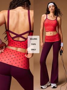 VARSIVA Polka Dot Print Backless Cropped Sports Tank Top - Red - View 11