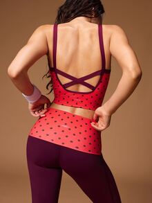 VARSIVA Polka Dot Print Backless Cropped Sports Tank Top - Red - View 9