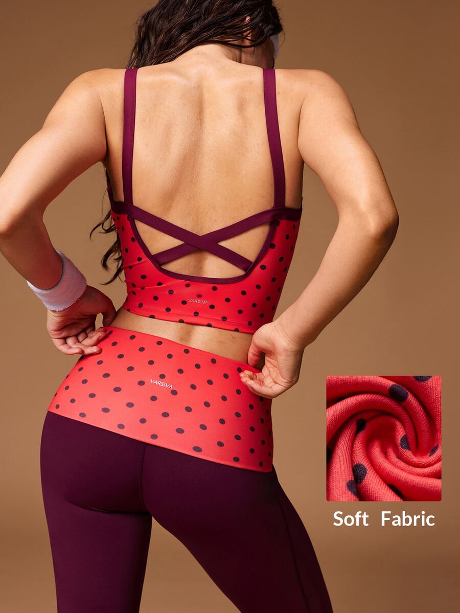 VARSIVA Polka Dot Print Backless Cropped Sports Tank Top