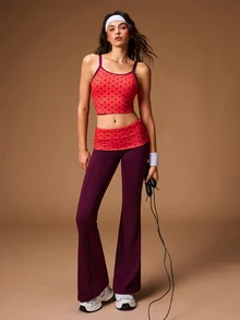 VARSIVA Polka Dot Print Backless Cropped Sports Tank Top - Red - View 7