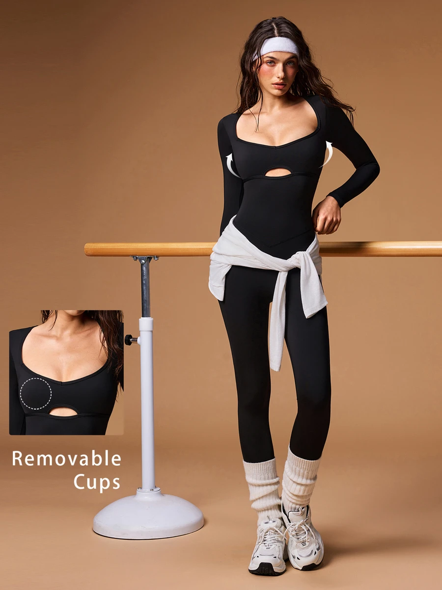 VARSIVA Solid Color Twist Backless Fitted Sports Jumpsuit