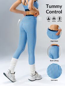 VARSIVA Women's Plaid High Waist Daily Gym Pilates Fitness Athletic Casual Sports Activewear Bottom Leggings White Summer - Multicolor - View 12
