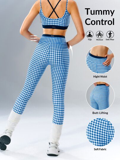 VARSIVA Women's Plaid High Waist Daily Fitness Sports Activewear Bottom Leggings
