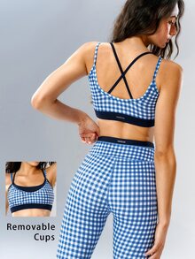 VARSIVA 女款格紋 2 合 1 拼接休閒日常運動機能內衣上衣 - 彩色 - 查看 10