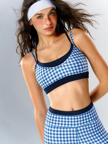 VARSIVA 女款格紋 2 合 1 拼接休閒日常運動機能內衣上衣 - 彩色 - 查看 9