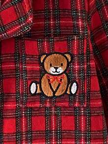 2件組 秋冬女童幼兒居家服 INS風 時尚復古紅色格紋 精緻可愛熊口袋刺繡 休閒舒適翻領開襟針織外套長袖褲套裝 - 紅色 - 查看 6