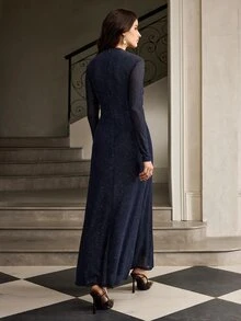 ZEYLAH Ruched Slim Fit Long Dress, Autumn/Winter - Navy Blue - View 3