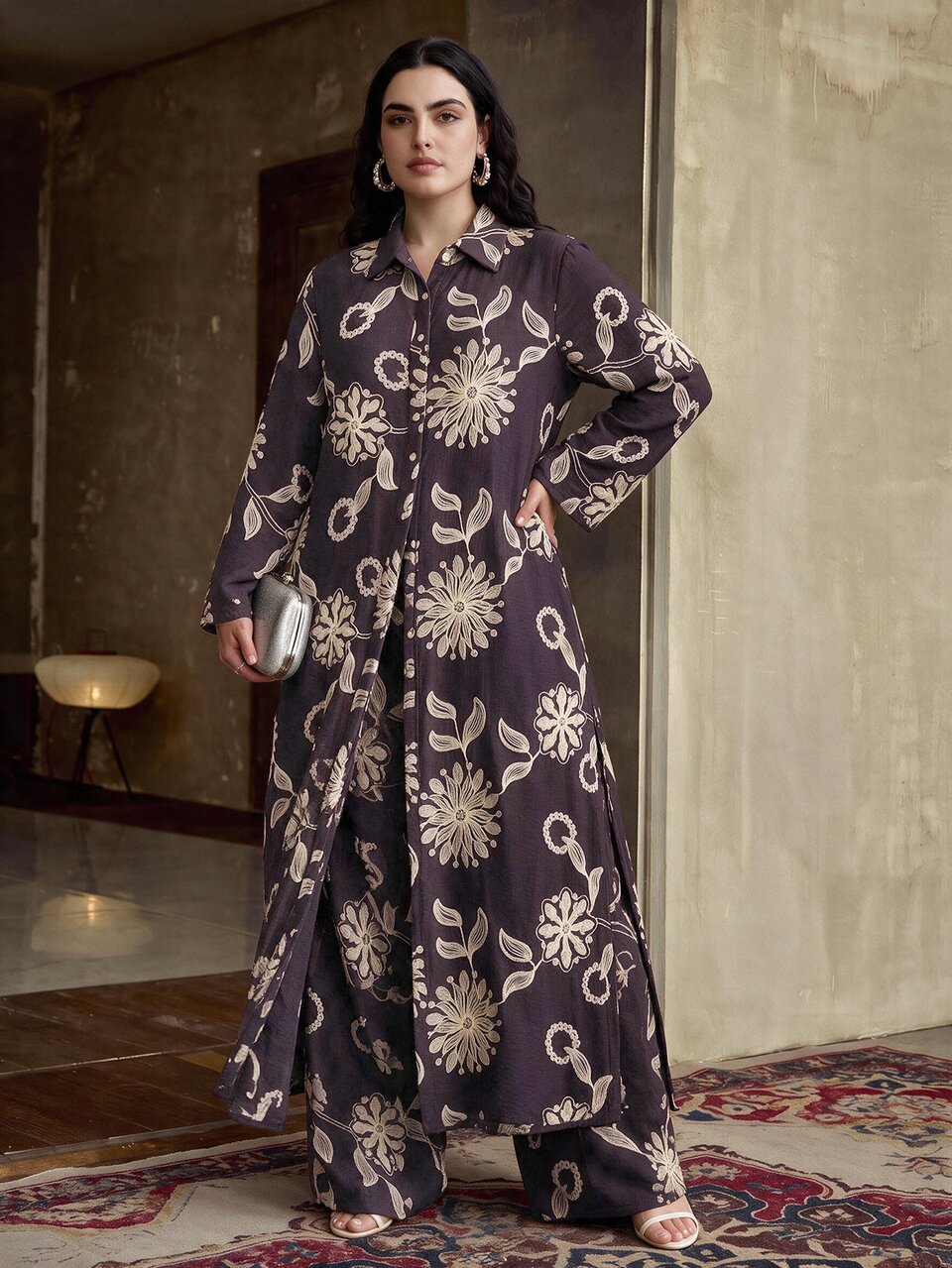 ZEYLAH Spring/Summer Embroidered Long Shirt & Straight Leg Pants Set