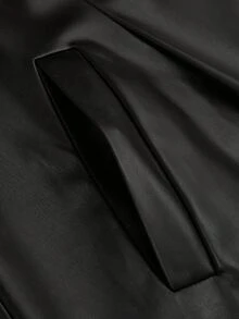 Sweetra Jaket PU Wanita Ukuran Besar dengan Kerah Bulu Imitasi, Lengan, dan Patchwork, yang Mengencangkan Pinggang, untuk Musim Dingin. - Hitam - View 8