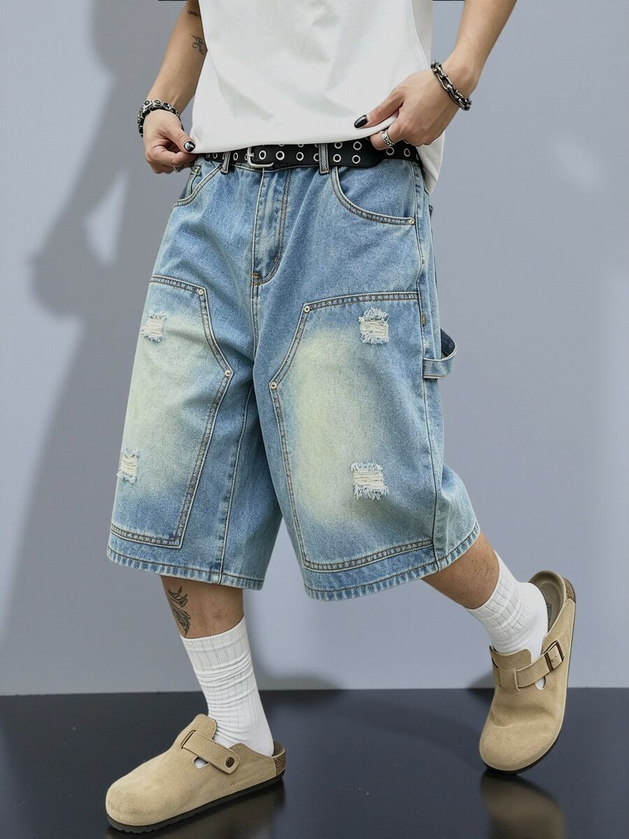 Manfinity EMRG American Street Style Unisex Denim Shorts - Blue - View 1