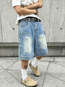 Manfinity EMRG American Street Style Unisex Denim Shorts - Blue - View 5