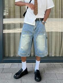 Manfinity EMRG American Street Style Unisex Denim Shorts - Blue - View 9
