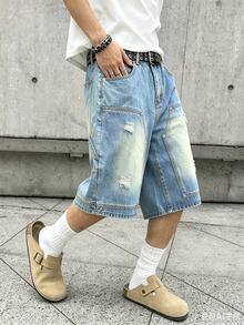 Manfinity EMRG American Street Style Unisex Denim Shorts - Blue - View 4