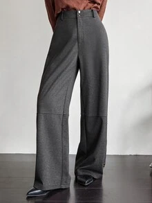 Dazy-Less Women's Fashion Versatile Commute Button Decor Long Pants Business Casual Casual Elegant Woman Autumn Business Office Work Charcoal Gray - Grey - View 4